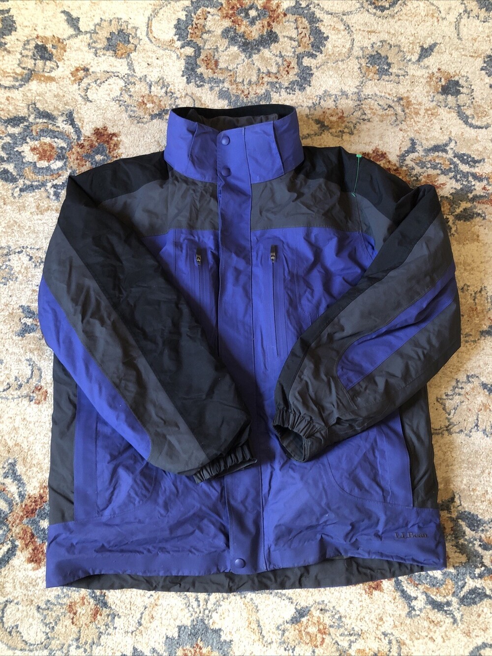 LL Bean Jacket Mens L Blue Black Ski Coat Mid-Length Two Layer Full Zip